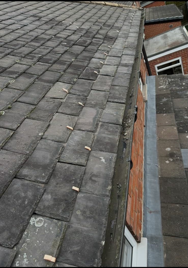 Slate tiles close-up with roofline edge detail
